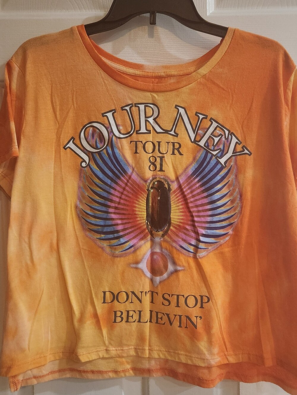 JOURNEY Don't Stop Believin' Junior XXLarge (19) Tie-Dyed Crop Top T-Shirt